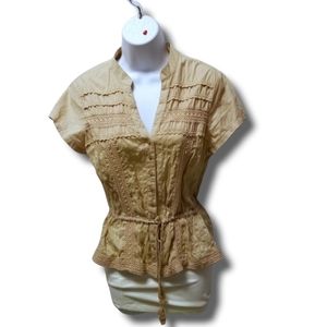 Vintage y2k retro Khaki fitted Belted safari top blouse true to size 10 M